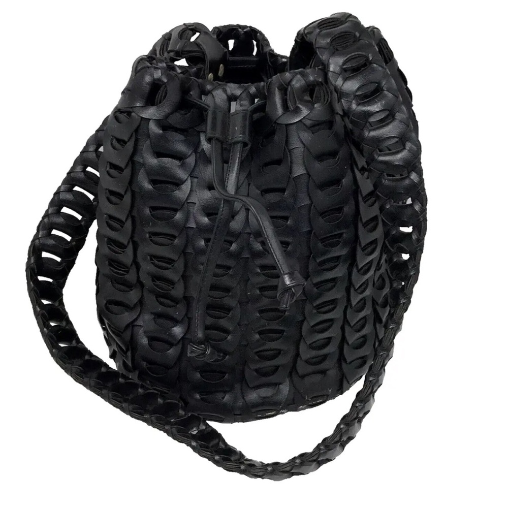 Vintage 70's Black Vegan Leather Looped Boho Hippie Slouch Art Hobo Shoulder Bag